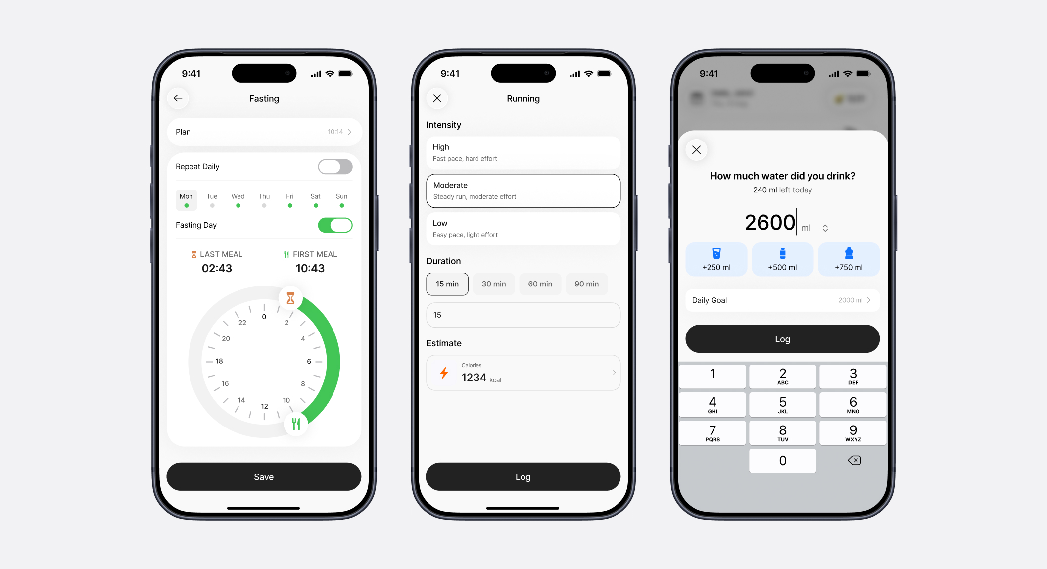 Fasting + Exercise Log + Water Tracking